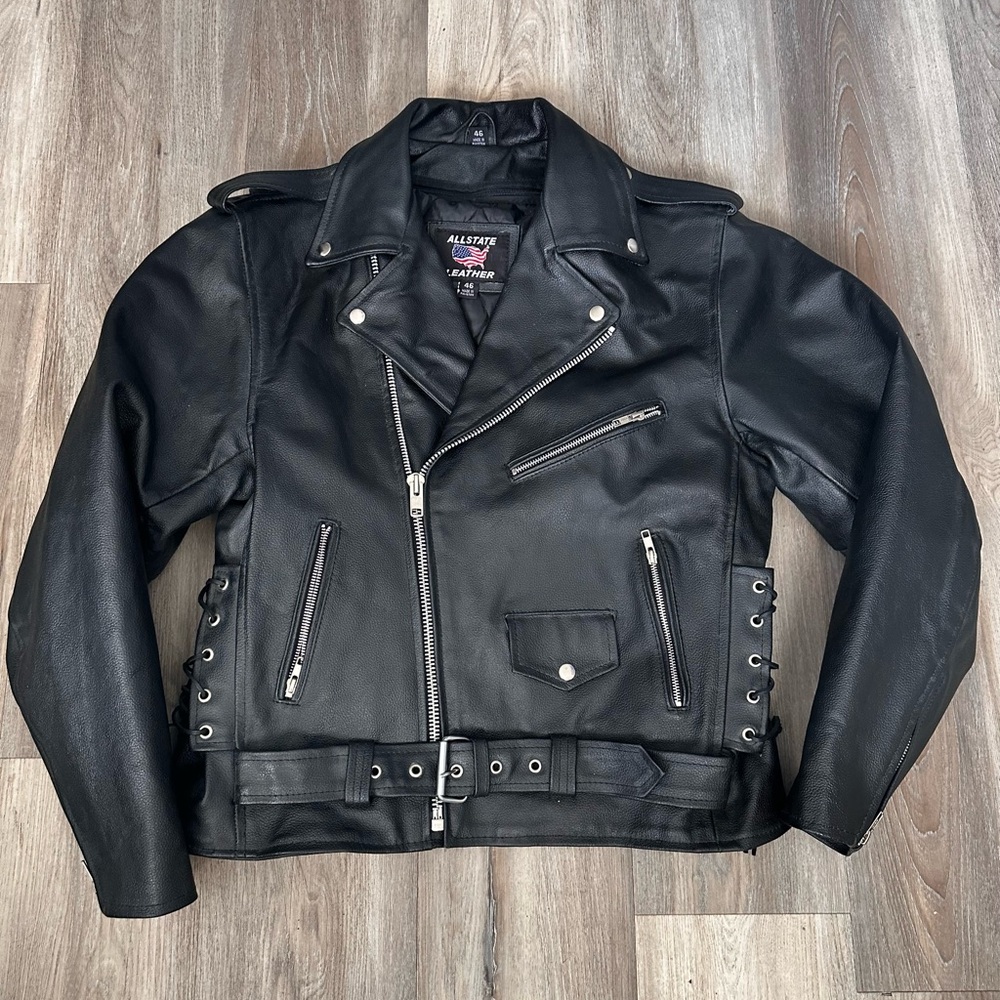 ALLSTATE Men's Black Leather Moto Jacket